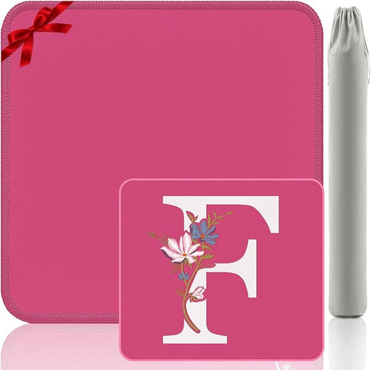 Mahjong Mat | Neoprene Anti-Slip Noise Reduction, Simple Design & Embroidery | 32.4x32.4 Inch Pink | Perfect for Mahjong, Board Games & Tile Games | Elegant Gift(Custom F Letter)