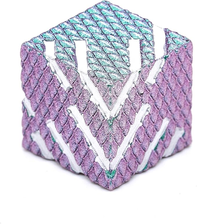 DND Dice 6-Sided Zinc Alloy Metal RPG Dice with Dragon Scale Design Gradient Colour for Dungeons and Dragons, Fantasy Tabletop Game (Ls-Grad Green Pink