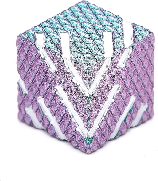 DND Dice 6-Sided Zinc Alloy Metal RPG Dice with Dragon Scale Design Gradient Colour for Dungeons and Dragons, Fantasy Tabletop Game (Ls-Grad Green Pink
