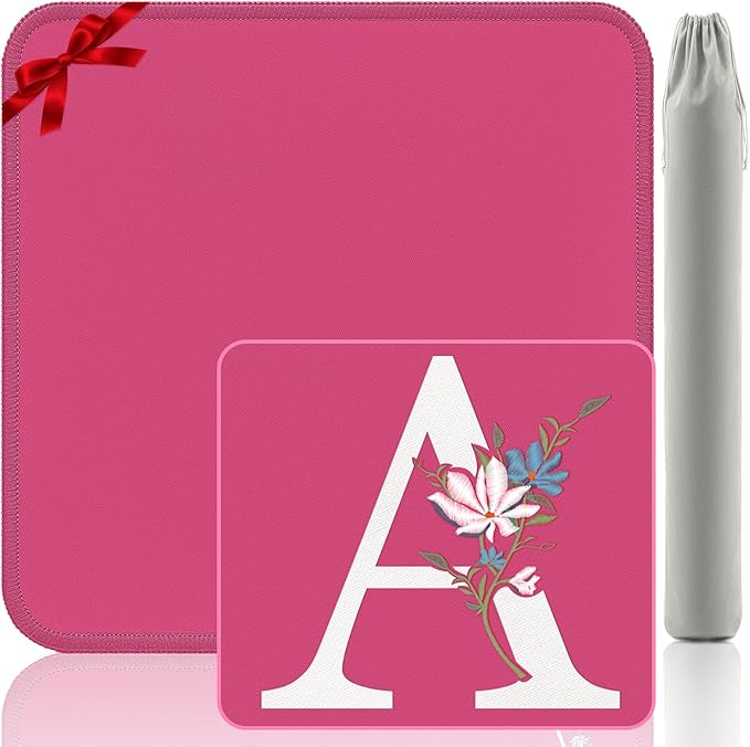 Mahjong Mat | Neoprene Anti-Slip Noise Reduction, Simple Design & Embroidery | 32.4x32.4 Inch Pink | Perfect for Mahjong, Board Games & Tile Games | Elegant Gift(Custom A Letter)