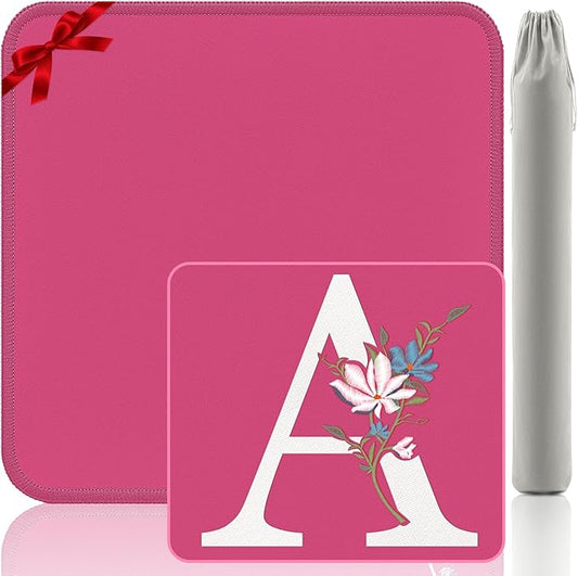 Mahjong Mat | Neoprene Anti-Slip Noise Reduction, Simple Design & Embroidery | 32.4x32.4 Inch Pink | Perfect for Mahjong, Board Games & Tile Games | Elegant Gift(Custom A Letter)