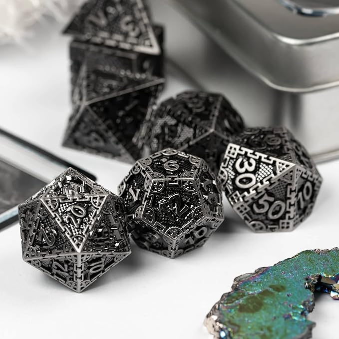 UDIXI 7PCS Metal DND Dice Set, Polyhedral Dice Set D&D Dragon d and d Dice for Dungeons and Dragons Role Playing Games and Other Tabletop Game(Ancient Silver)