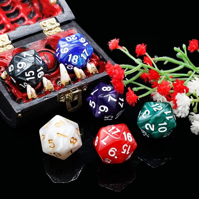 6 Pieces 20 Sided DND Dice,D20 Polyhedral Dice,22mm Pearl Color Dices Assortment D20 Dice,20 Sided Cube D&D Dice Set for Dungeons and Dragons, RPG, MTG Table Games(6 Colours)