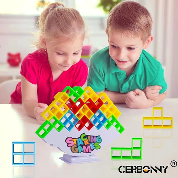 64Pcs Tetra Tower Stacking Blocks Game, Board Games for Families, Parties, Travel and Team Building, Suitable for 2+ Players Kids & Adults Toys