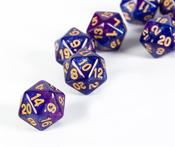SmartDealsPro 10-Pack 20 Sided Dice D20 Polyhedral Dice for DND RPG MTG Table Game (Glitter Blue-Purple)