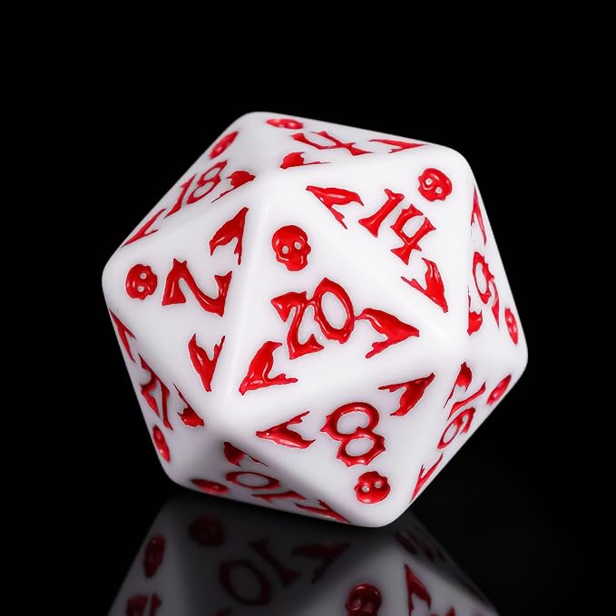 7-Die DND Dice Set Halloween Pattern Polyhedral Dice Set with Leather Bag, Skull Die D&D Die for Dungeons and Dragons RPG Table Games (Halloween Pattern-White/Red Number)