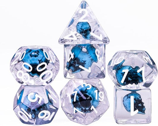 UDIXI 7PCS Polyhedral DND Dice Set, Skull d and d Dice Set for Dungeons and Dragons D&D and Other Tabletop Games (Blue Skull)