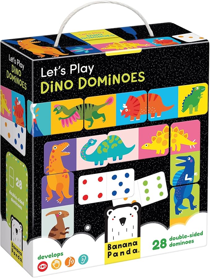 Banana Panda Let’s Play Dino Dominoes Game for Kids - Includes 28 Double-Sided Dinosaur Pieces with 2 Ways to Play, for Ages 2 Years and up
