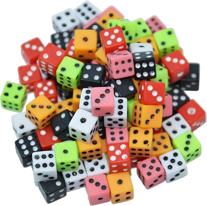 SmartDealsPro 100 Assorted D6 Mini Tiny Dice Game Dot Square Dice for Casino Themed Activity, Board Game, Teaching Math, Parties (Mix Color, 8mm)