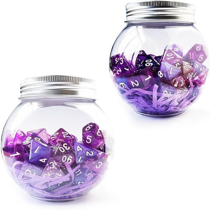 Bescon 35pcs Polyhedral RPG Dice Amethysts Set, DND Role Playing Game Dice Purple Sets 5X7pcs