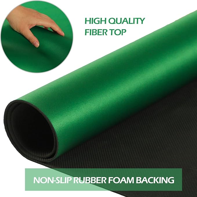 Mahjong Mat, Non-Slip & Noise Reduction Mahjong Table Mat, Game Mat with Carrying Bag & Dice (Green, 35" L x 35" W)