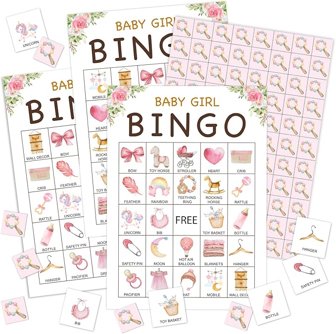 Floral Gender Reveal Bingo Game Cards - 24 Players, Neutral Gender Reveal Party Activities for Family Friends, Bingo Game Pregnancy Announcement Party Favor Supplies
