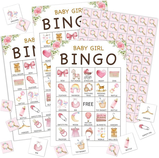 Floral Gender Reveal Bingo Game Cards - 24 Players, Neutral Gender Reveal Party Activities for Family Friends, Bingo Game Pregnancy Announcement Party Favor Supplies
