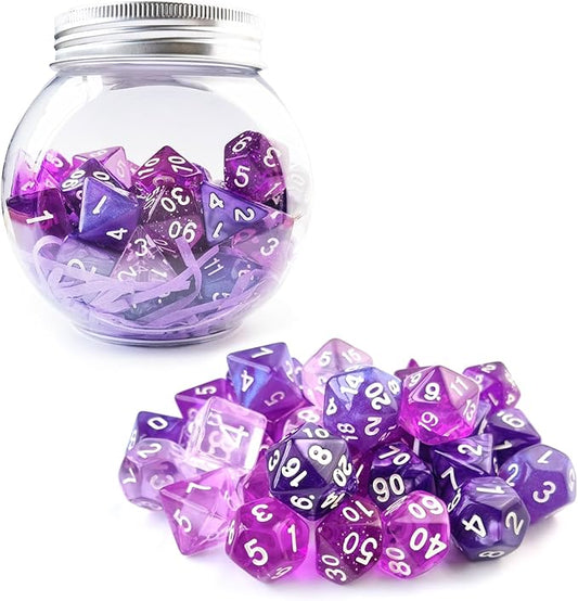 Bescon 35pcs Polyhedral RPG Dice Amethysts Set, DND Role Playing Game Dice Purple Sets 5X7pcs