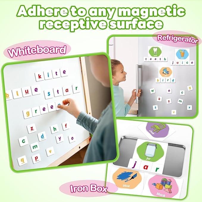First Word Games,Magnetic Letters & Flash Cards,Phonics Games,Alphabet Learning Toys, Refrigerator Fridge ABC Magnets for Kids,Speech Therapy Toys for Toddler,Spelling for Preschool Classroom
