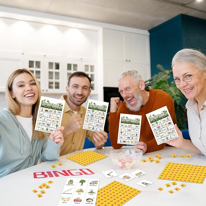 Camping Bingo Games, 24 Players Bingo Cards, Campground Activity for Family Friends, Vacation Gifts for Adult Teenager, Camping Games Camping Party Game Bingo Supplies -02