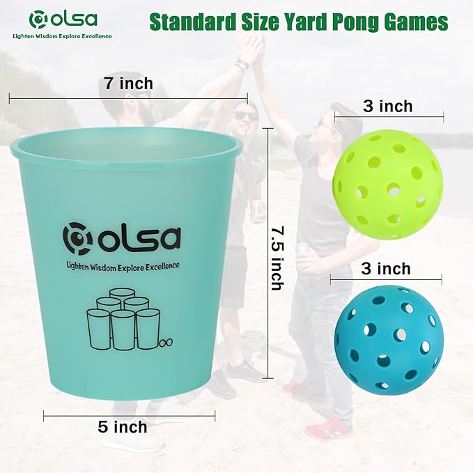 Olsa Giant Yard Pong Set, Toss Family Games for Beach Camping Lawn Backyard Party, Indoor Outdoor Party Games for Adults and Family(Green Glow in Dark)