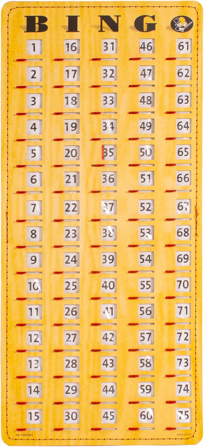 MR CHIPS Jam-Proof Finger Tip Master Bingo Card with Sliding Windows Large Cardboard Calling Cards Woodgrain Style