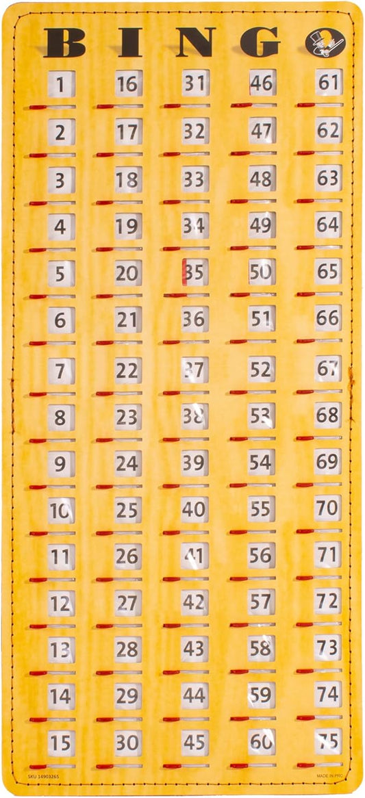 MR CHIPS Jam-Proof Finger Tip Master Bingo Card with Sliding Windows Large Cardboard Calling Cards Woodgrain Style