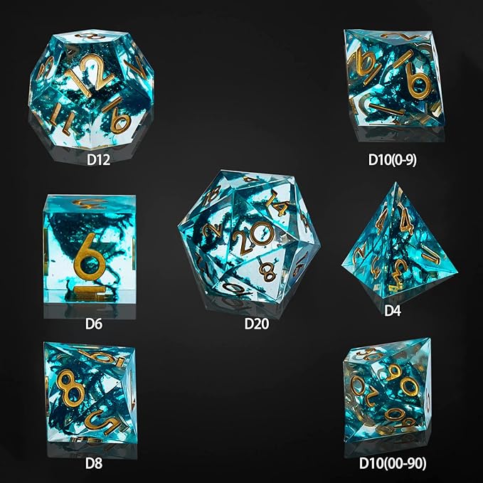 DND Dice Set Sharp Edge Dice Set 7 Piece DND polyhedral Dice Numbers with Gold Leaf Exquisite Tin Box Packaging,Ideal for Dungeons & Dragons RPG and Board Games (1C-GO3V-CYXY)