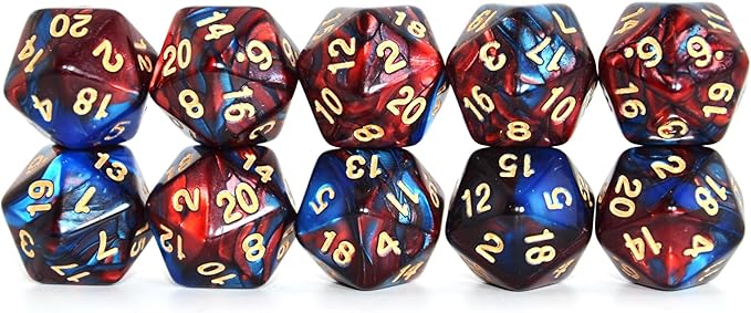 SmartDealsPro 10-Pack 20 Sided Dice D20 Polyhedral Dice for DND RPG MTG Table Game(Blue-Red)