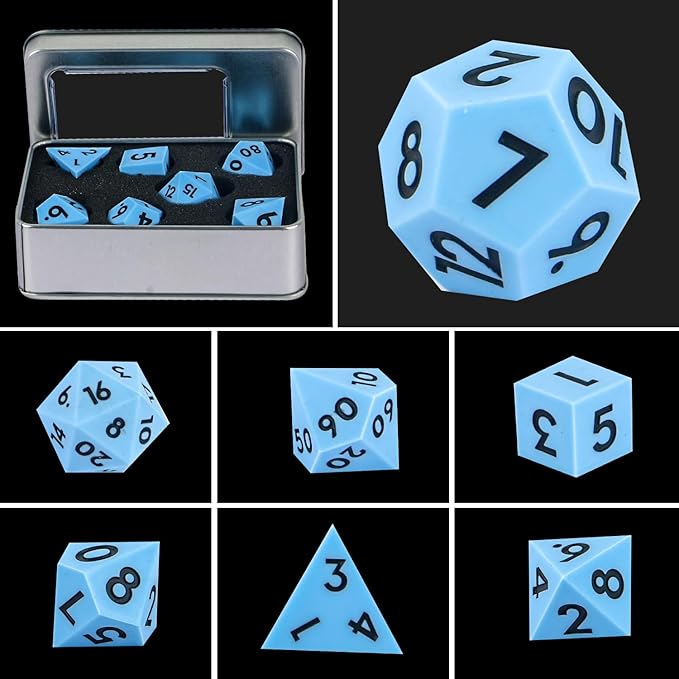 DND Dice Set Sharp Edge Dice Set 7 Piece DND polyhedral Dice Numbers with Gold Leaf Exquisite Tin Box Packaging,Ideal for Dungeons & Dragons RPG and Board Games (Blue Black)