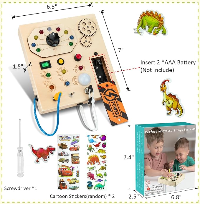JAMIEWIN Montessori Busy Board with LED Light Switch for Toddlers 1-3, Wooden Sensory Board Travel Toys for Toddlers Baby, Montessori Toys Christmas Birthday Gifts for Boys Girls 1 + Year Old
