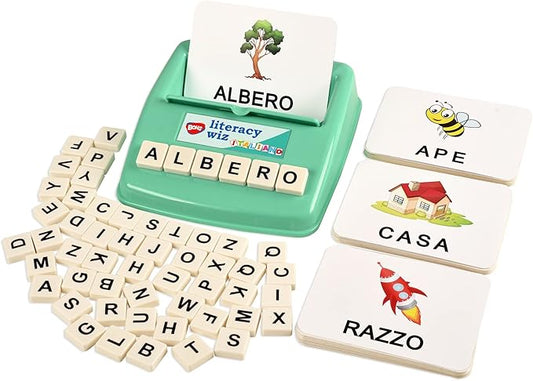 BOHS Italian Literacy Wiz Fun Game - See and Hide Spelling - 60 Flash Cards - Preschool Language Learning Educational Toys