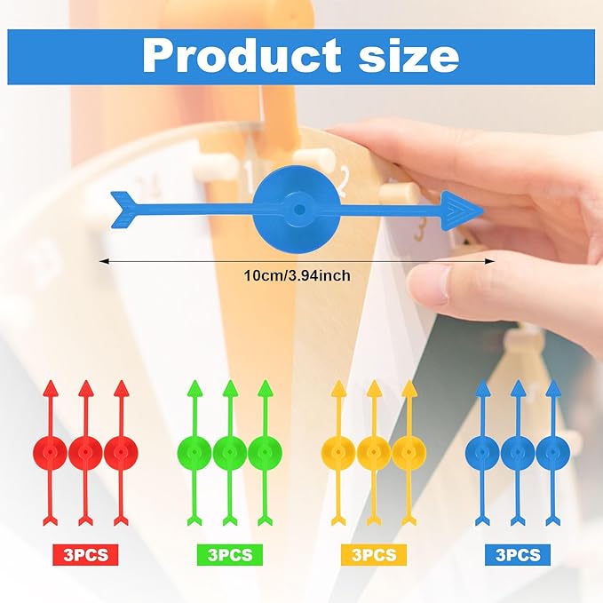 12pcs Game Spinners, 3.94inch Plastic Spinners Arrow Game Spinners 4 Color Board Game Spinners Prize Spinning Wheel Twister Fidget Spinner Replacement for Classroom Board Activities DIY Toy Projects