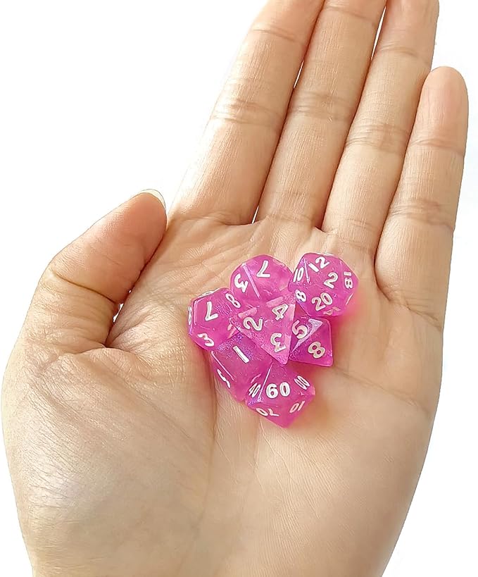 Moonstone 10mm Mini DND Dice Set for MTG RPG Dungeons and Dragons Role Playing Game, Moonstone Pink Color