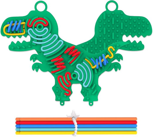 Silicone Sensory Activity Board,Double-Sided Busy Board for Fine Motor Skill,Fidget Toy for Calming, Stress, Anxiety, ADHD , Autism , Silent, No Mess , Kids 3+ & Adults(Dinosaur,Green)