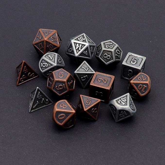 Haxtec Viking Metal DND Dice Set D&D 7PCS of D20 D12 D10 D8 D6 D4 for Dungeons and Dragons TTRPG Games (2 Pack)