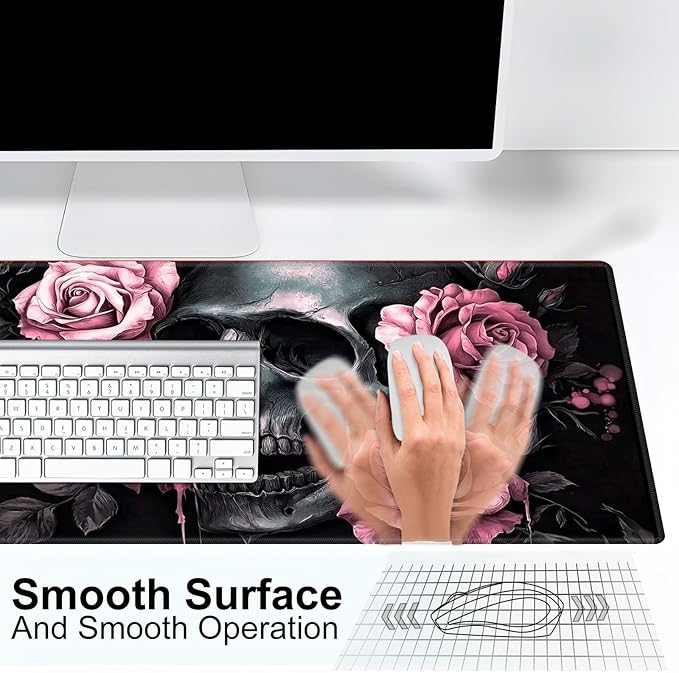 for MTG Playmat for Trading Card Games, Non-Slip Rubber Smooth Surface with Stitched Edges, Durable Desk Pad for Card Games, Custom Anime Playmat, Pink Rose Skull