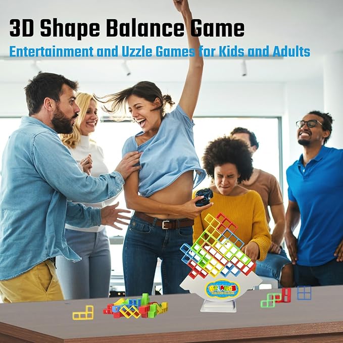 64 Pcs Tetra Tower Stack Game, Team Tower Balancing Games, Balance Stacking Blocks Game for Kids Adults Family Night, Party Indoor Activities, Educational STEM Toys for Ages 6+