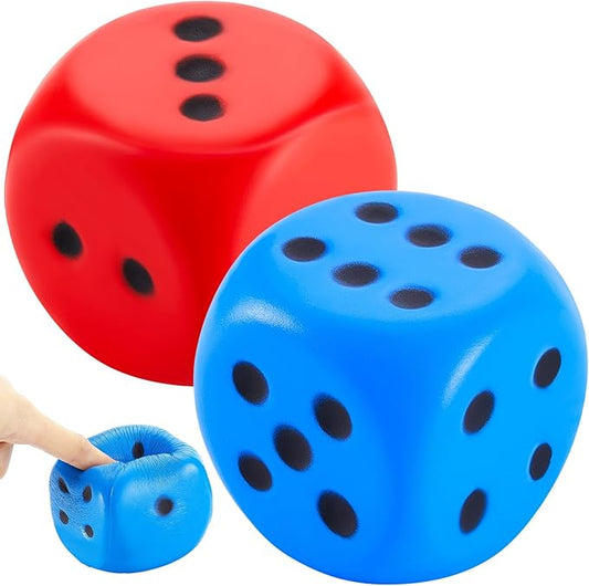 Zomiboo 2 Pcs Large Foam Dice Stress Balls Soft Jumbo 6 Sided Giant Dice Educational Learning Squeeze Anxiety Relieve Toy Gifts for Adults Kids Board Game Classroom(Red, Blue,3.93 Inch)