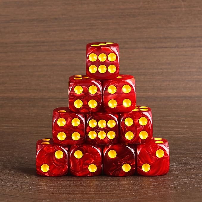 24 of Pack 16MM 6 Sided Dice Set,Pearl Pattern D6 Game Dice Set, 6 Sided Standard Dices for Yahtzee, Bunco or Teaching Math,with Portable Dice Pouch(Red Pearl)