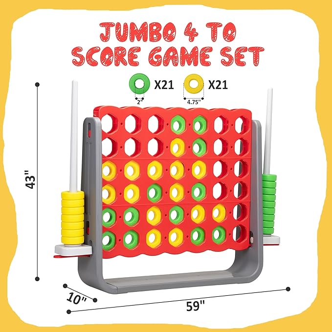 Unihex 3.6FT Tall Oversized Jumbo 4-to-Score Giant Game Set for Kids Adult Family Party Fun,4 in A Row Connect Game for Indoor Outdoor Backyard (Red)