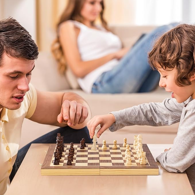 ASNEY Upgraded Magnetic Chess Set, 15" Tournament Staunton Wooden Chess Board Game Set with Magnets, Crafted Chesspiece ans Storage Slots for Kids Adult, Includes Extra Queens