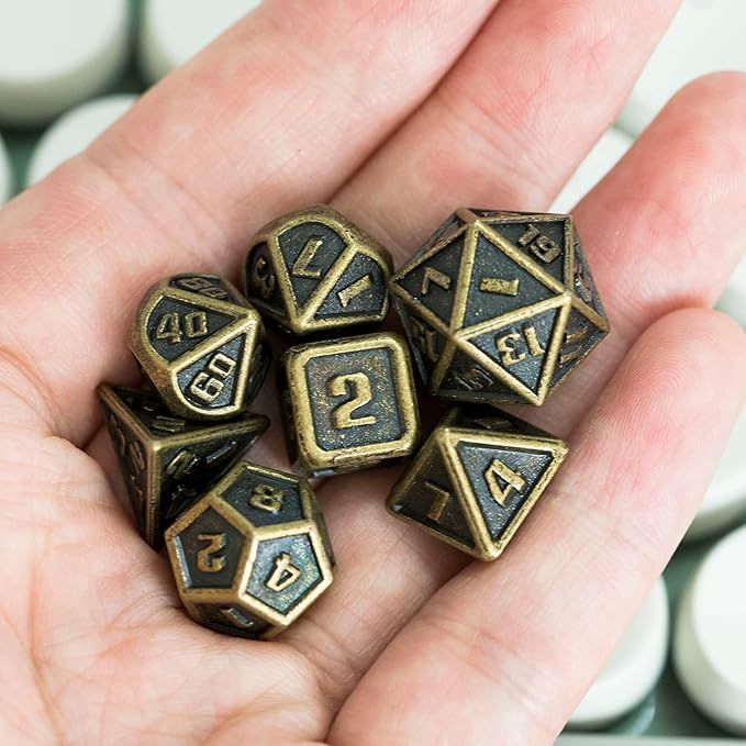 UDIXI 10mm Mini Metal DND Dice Set 7-Die Polyhedral RPG Dice for D&D Dungeons and Dragons Role Playing Game. (Bronze)