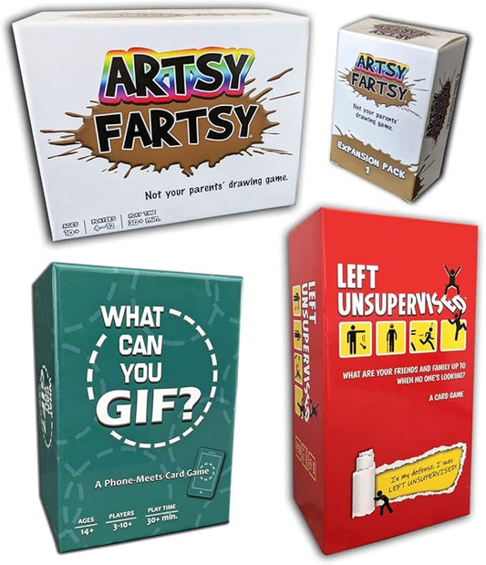 Family Game Night Mega Pack - Includes Artsy Fartsy, Left Unsupervised, and What Can You GIF? Games