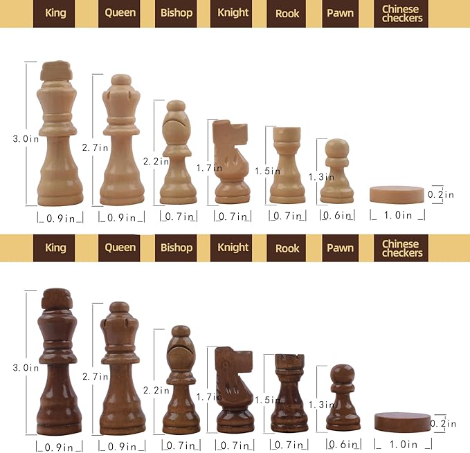 Wooden Chess and Checkers Game Sets Magnetic for Kids and Adult,Portable Travel Folding Game Board 2in1 Kits,Beginner Chessmen with Storage Slots