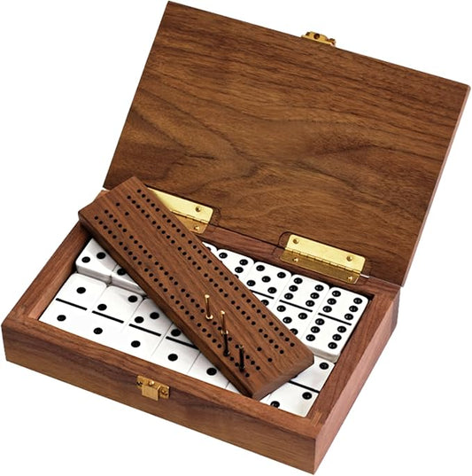 Alex Cramer Double 6 Spinner Dominoes Set with Spinners. Deluxe Dominos Set in American Made Luxury Walnut Case