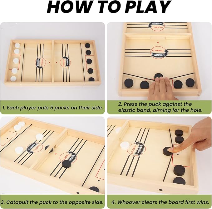 16 in Fast Sling Puck Game,Wooden Hockey Super Foosball Table,Desktop Battle Parent-Child Interaction Winner Slingshot Game,Adults and Kids Family Toys