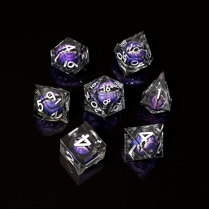 Beholder's Dragon Eye DND Dice Set, Resin Float Liquid Core Sharp Edge D&D Dice, 7pcs Polyhedral D% D20 D12 D10 D8 D6 D4 Dice Set Gifts for Dungeons and Dragons RPG COC MTG Board Games