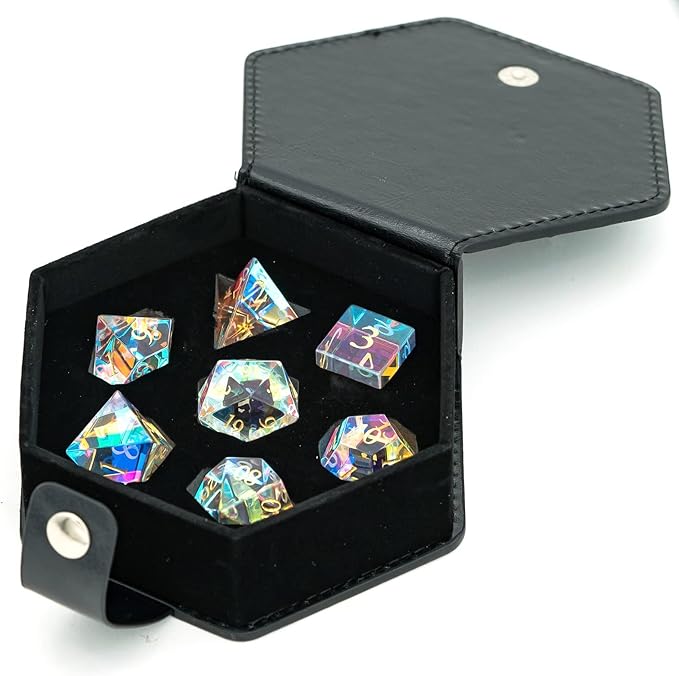 UDIXI Prism Glass RPG Dice Set 7PCS Rainbow Glass DND Dice Set with Gift Box for Dungeons and Dragons D&D Tabletop Games