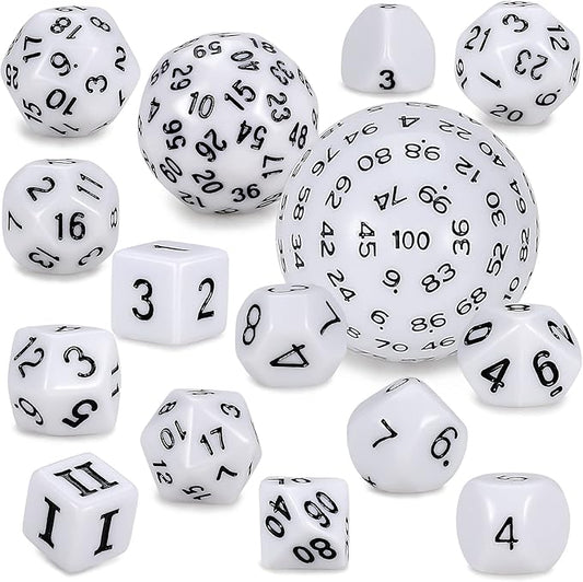 CiaraQ DND Polyhedral Dice Set (15pcs) D4-D100 Game Dice with Dice Bag for Dungeons and Dragons Role Playing Table Games (White & Black)