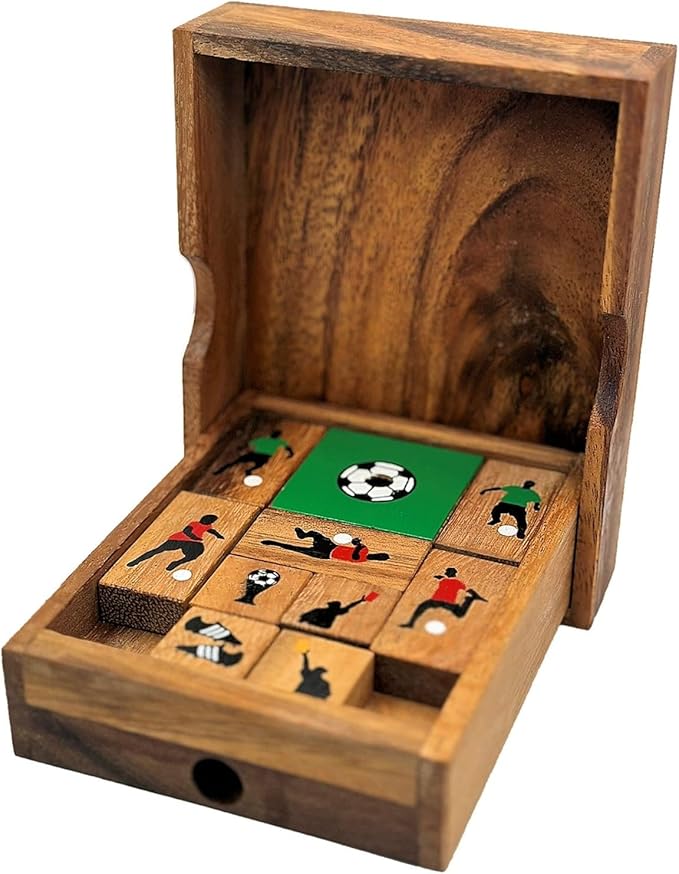 Soccer Field Sliding Block Klotski Brain Teaser Wooden Puzzle Gift Idea for Soccer Game Lovers - IQ Travel Play Game