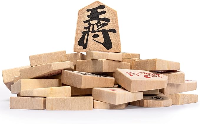 Yellow Mountain Imports Wooden Shogi Japanese Chess Game Traditional Koma Playing Pieces with Paper Shogiban