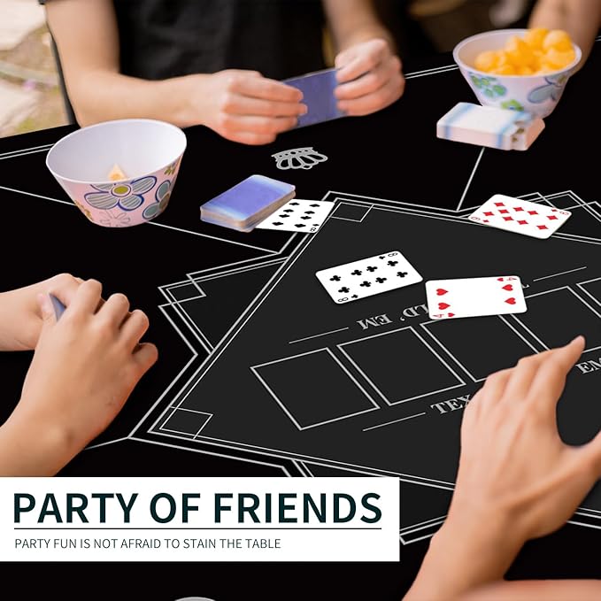 nuveti 24/31/39/47/55/63 inch Square Foldable 6-Player Texas Poker Card Tabletop Layout Portable Anti-Slip Rubber Board Game Mat Texas Hold'em Poker Mat for Family Game, Casino, Party