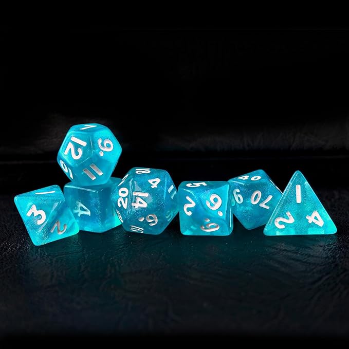 Moonstone 10mm Mini DND Dice Set for MTG RPG Dungeons and Dragons Role Playing Game, Moonstone Light Blue Color